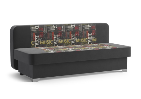 Диван еврокнижка Арвен темно-серый / принт Music Grafit