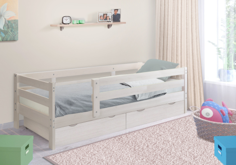 Кровать Норка с ящиками и бортиком выбеленная береза