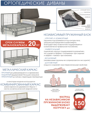 Ортопедический Диван Сити №1 /Разные Цвета Ш-1920/2160 х Г-1020 х В-1020 мм
